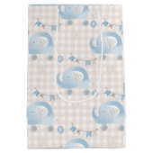 Schattigee pastel blauw ivoor geruite olifant jong medium cadeauzakje (Achterkant)