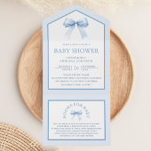Schattigee Pastel Blue Coquette Bow Baby shower All In One Uitnodiging
