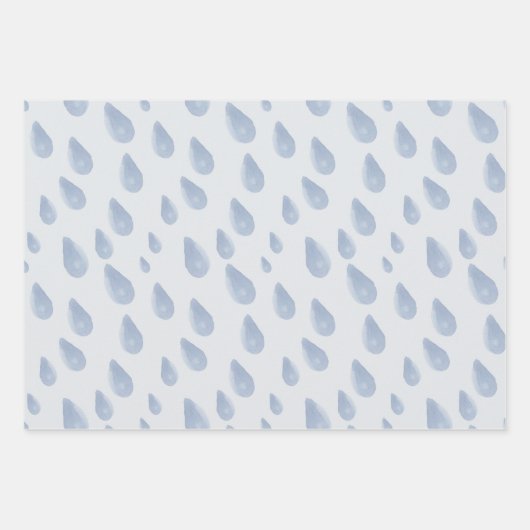 Schattigee Pastel Blue & Cream Raindrop Waterverf Inpakpapier Vel (Voorkant 2)