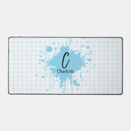 Schattigee Pastel Blue Gingham Pattern Desk Mat