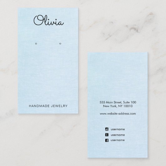 Schattigee Pastel Blue Script Earring Display Visitekaartje (Voorkant / Achterkant)