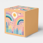 Schattigee Pastel Boho Regenboog & Zon Boven Bos Bedankdoosjes (Achterkant)