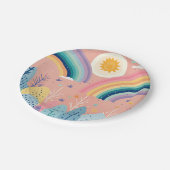 Schattigee Pastel Boho Regenboog & Zon Boven Bos Papieren Bordje (Gekanteld)