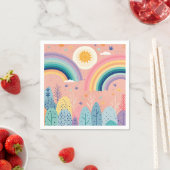 Schattigee Pastel Boho Regenboog & Zon Boven Bos Servet (Insitu)