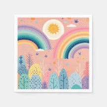 Schattigee Pastel Boho Regenboog & Zon Boven Bos