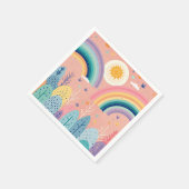 Schattigee Pastel Boho Regenboog & Zon Boven Bos Servet (Hoek)