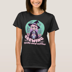 Schattigee Pastel Brouwen Spells en Koffie Hallowe T-shirt