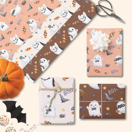 Schattigee Pastel Brown Boo Ghost Halloween Inpakpapier Vel