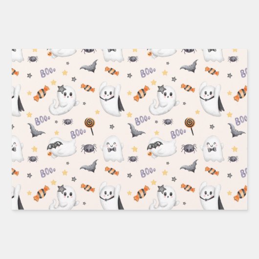 Schattigee Pastel Brown Boo Ghost Halloween Inpakpapier Vel (Voorkant 2)