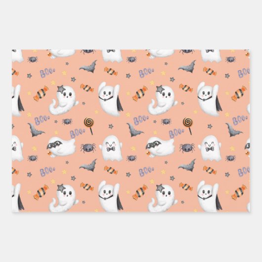 Schattigee Pastel Brown Boo Ghost Halloween Inpakpapier Vel (Voorkant)