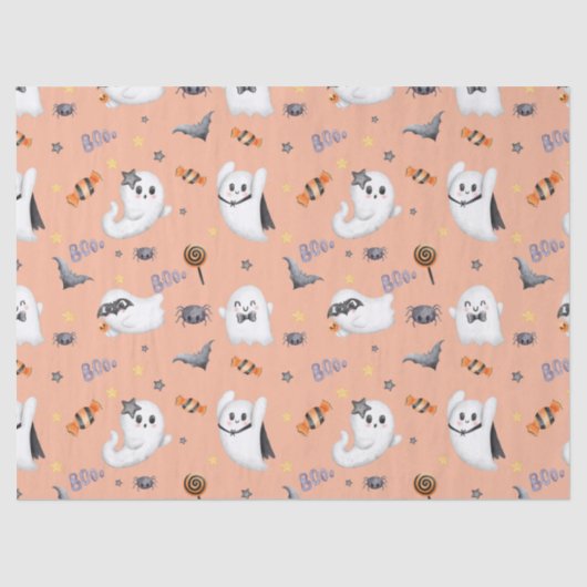 Schattigee Pastel Brown Boo Ghost Halloween Tissuepapier (Voorkant)