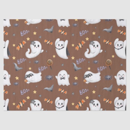 Schattigee Pastel Brown Boo Ghost Halloween Tissuepapier (Voorkant)