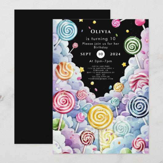 Schattigee Pastel Candyland Verjaardag Kaart (Voorkant / Achterkant)