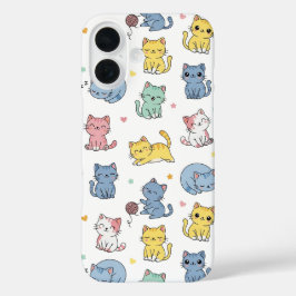 Schattigee Pastel Cartoon Cats Patroon Telefoonhoe iPhone 16 Hoesje