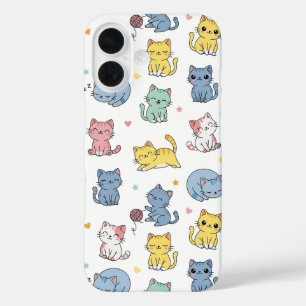 Schattigee Pastel Cartoon Cats Patroon Telefoonhoe iPhone 16 Hoesje