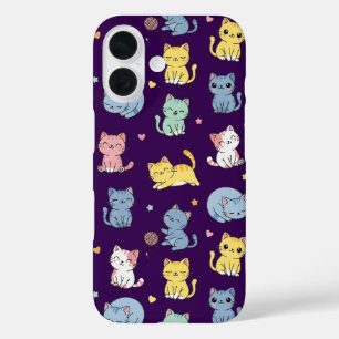 Schattigee Pastel Cartoon Cats Patroon Telefoonhoe iPhone 16 Hoesje