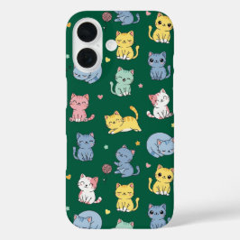 Schattigee Pastel Cartoon Cats Patroon Telefoonhoe iPhone 16 Hoesje