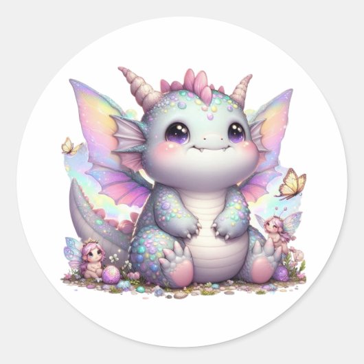 Schattigee pastel Chubby Dino Ronde Sticker (Voorkant)