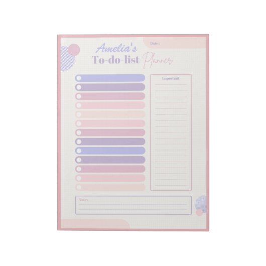 Schattigee pastel dagelijkse planner gepersonalise notitieblok (Linkerzijde)