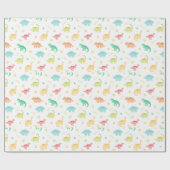 Schattigee Pastel Dino Verjaardag Cadeaupapier (Vlak)