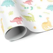 Schattigee Pastel Dino Verjaardag Cadeaupapier (Rol Hoek)