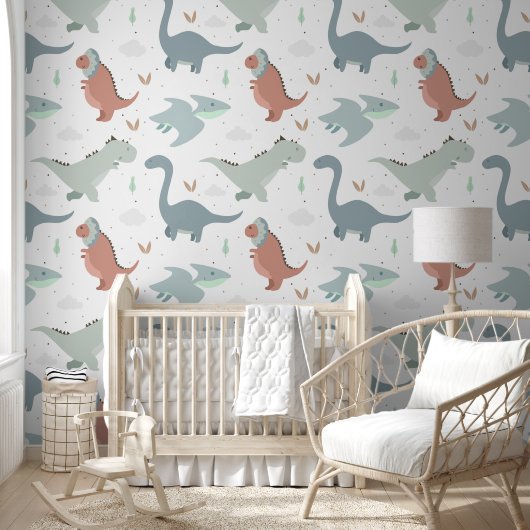 Schattigee Pastel Dinosaur Baby Nursery Peel & Sti Behang (Kinderen)