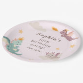 Schattigee Pastel Dragon Kids verjaardagsfeestje Papieren Bordje (Gekanteld)