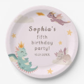 Schattigee Pastel Dragon Kids verjaardagsfeestje Papieren Bordje (Voorkant)