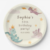 Schattigee Pastel Dragon Kids verjaardagsfeestje Papieren Bordje (Voorkant)