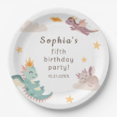 Schattigee Pastel Dragon Kids verjaardagsfeestje Papieren Bordje (Voorkant)