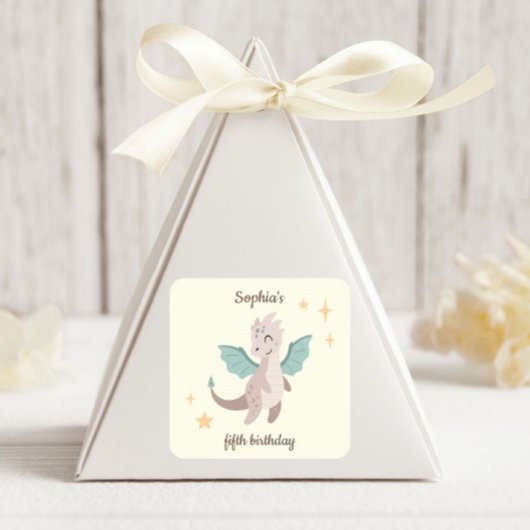 Schattigee Pastel Dragons Kids Verjaardag Vierkante Sticker