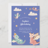 Schattigee Pastel Dragons Kids Verjaardagsfeest Kaart (Voorkant)