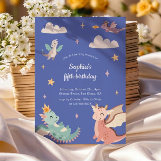 Schattigee Pastel Dragons Kids Verjaardagsfeest Kaart