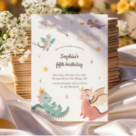 Schattigee Pastel Dragons Kids Verjaardagsfeest Kaart