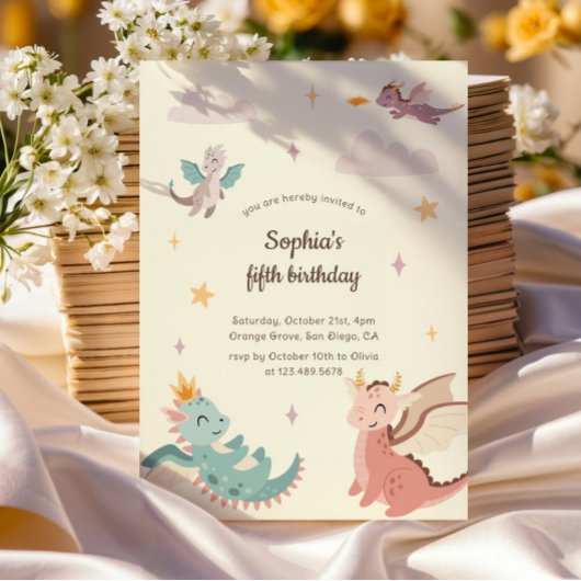 Schattigee Pastel Dragons Kids Verjaardagsfeest Kaart