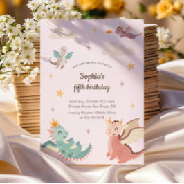 Schattigee Pastel Dragons Kids Verjaardagsfeest Kaart
