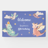 Schattigee Pastel Dragons Kids Verjaardagsfeest Spandoek (Horizontaal)
