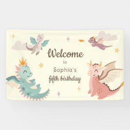 Schattigee Pastel Dragons Kids Verjaardagsfeest Spandoek