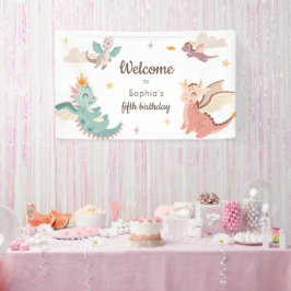 Schattigee Pastel Dragons Kids Verjaardagsfeest Spandoek