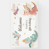 Schattigee Pastel Dragons Kids Verjaardagsfeest Spandoek (Verticaal)