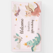 Schattigee Pastel Dragons Kids Verjaardagsfeest Spandoek (Verticaal)