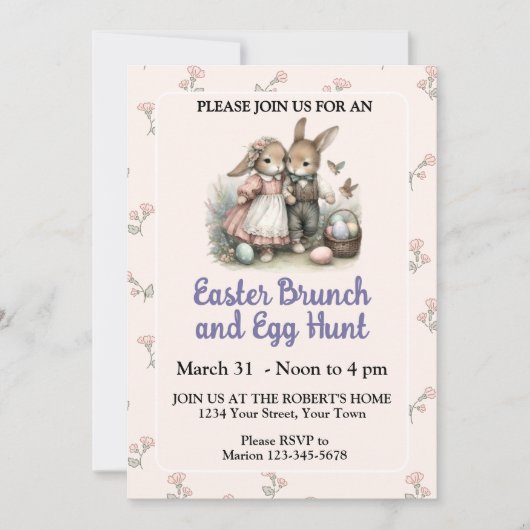 Schattigee Pastel Easter Egg Hunt en Brunch Uitnod Kaart (Voorkant)