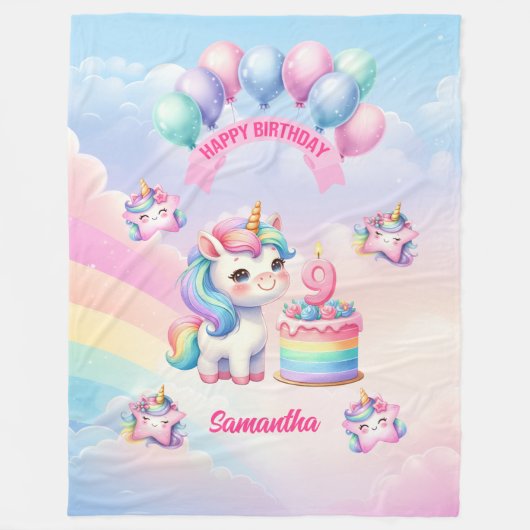 Schattigee pastel eenhoorn deken 9e verjaardag mei (Voorkant)