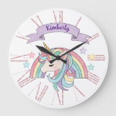 Schattigee Pastel Eenhoorn & Sparkly Rainbow Aange Grote Klok (Voorkant)