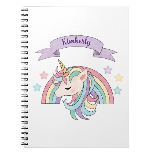 Schattigee Pastel Eenhoorn & Sparkly Rainbow Aange Notitieboek (Voorkant)