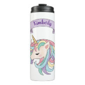 Schattigee Pastel Eenhoorn & Sparkly Rainbow Aange Thermosbeker (Voorkant)