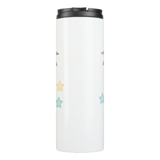 Schattigee Pastel Eenhoorn & Sparkly Rainbow Aange Thermosbeker (Achterkant)