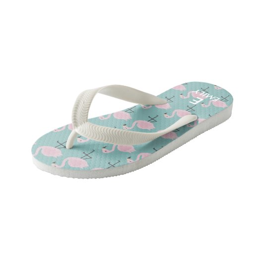 Schattigee Pastel Flamingo Initiaal Naam Kinder Te Kinder Teenslippers (Schuin)