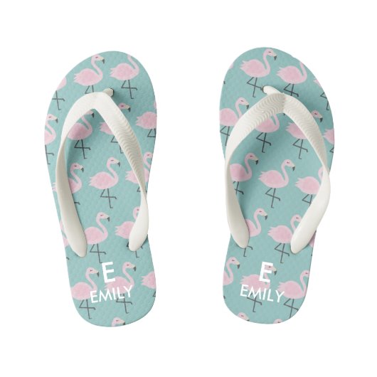 Schattigee Pastel Flamingo Initiaal Naam Kinder Te Teenslippers (Voetbed)