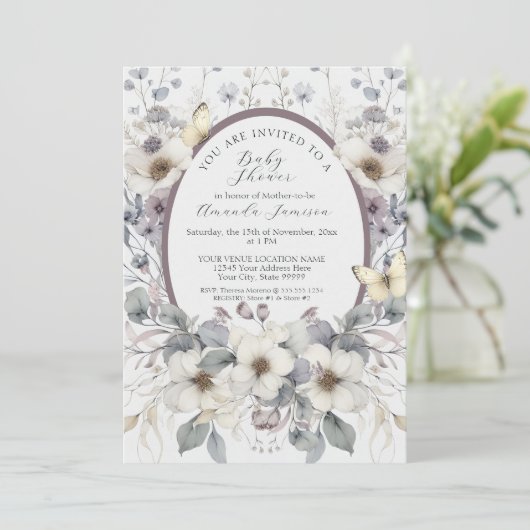 Schattigee Pastel Flower Butterfly Lavendel Gele B Kaart (Staand voorkant)